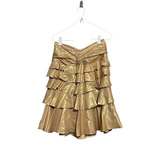 Ralph Lauren Black Label Silk  Gold RuffledLayered A-Line Skirt